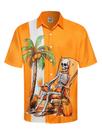 Camisa Hardaddy Halloween masculina de manga curta com botões laranja