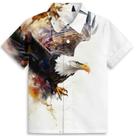 Camisa havaiana Amasnay Cool Eagle Print para meninos de 3 a 14 anos