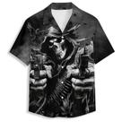 Camisa havaiana Amasnay Dark Cool Skull de manga curta para homens