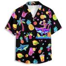Camisa havaiana Amasnay Neon Skull Shark para homens de manga curta