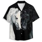 Camisa havaiana Amasnay preta branca cavalo de manga curta masculina
