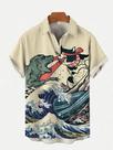 Camisa Havaiana Casual Masculina De Manga Curta Com Estampa De Aeronaves Estilo Artístico Japonês De