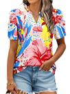 Camisa havaiana feminina Ezcosplay com mangas bufantes e estampa floral Camisa havaiana feminina Ezcosplay com mangas bufantes e estampa floral