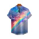 Camisa Havaiana Masculina Com Estampa 3D De Nuvens Coloridas E Arco-Íris, Manga Curta, Blusa De Camisa Havaiana Masculina Com Estampa 3D De Nuvens Coloridas E Arco-Íris, Manga Curta, Blusa De