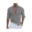 Camisa Havaiana Masculina De Manga Longa Em Algodão E Linho Com Gola Polo, Casual E Fashion Para