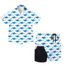 Camisa havaiana Outfit Juload White Shark Boys com shorts