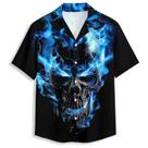 Camisa havaiana QierDesign Blue Fire Skull 3D Graphic para homens