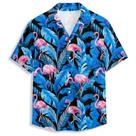 Camisa havaiana QierDesign Blue Palm Tree Flamingo para homens