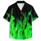 Camisa havaiana QierDesign Green Flame 3D Graphic para homens