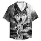 Camisa havaiana QierDesign Moon Art Black Wolf para homens Camisa havaiana QierDesign Moon Art Black Wolf para homens
