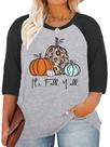 Camisa HDLTE Plus Size Halloween Pumpkin, manga 3/4 Camisa HDLTE Plus Size Halloween Pumpkin, manga 3/4
