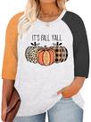 Camisa HDLTE Plus Size Halloween Pumpkin, manga 3/4 Camisa HDLTE Plus Size Halloween Pumpkin, manga 3/4