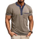 Camisa Henley Masculina Asamqu de Manga Curta Casual Caqui