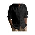 Camisa Henley Masculina Slim Fit Em Algodão E Linho, Leve, Respirável, Cor Sólida, Com Costura Camisa Henley Masculina Slim Fit Em Algodão E Linho, Leve, Respirável, Cor Sólida, Com Costura