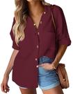 Camisa HOTOUCH Thanksgiving de linho vermelha para mulheres tamanho M Camisa HOTOUCH Thanksgiving de linho vermelha para mulheres tamanho M