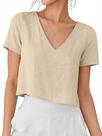 Camisa IDEALSANXUN de linho para mulheres, primavera, verão, decote em V, cáqui