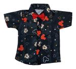 Camisa Infantil Temática Ratinho Mouse Preto + Gravata Camisa Infantil Temática Ratinho Mouse Preto + Gravata