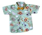 Camisa Infantil Temática Safari Verde e Gravata