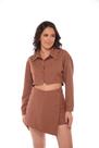 Camisa Jaqueta Feminina Sarja Cropped Over Vermelho