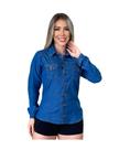 Camisa Jeans Feminina Escura Super Luxo - Lançamento Da Moda