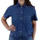 Camisa Jeans Feminina Tharog MC Cropped Azul - TR4190Jn