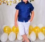 Camisa Jeans Infantil C/ botão + bermuda lisa