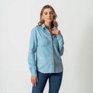 Camisa Jeans Leve Manga Longa Delavê