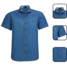 Camisa Jeans Manga Curta Social Masculina Comfort