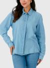 Camisa Jeans Manga Longa Malwee 1000128743 Feminina Com Botões Internos Algodão T. M/GG