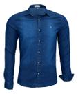 Camisa Jeans Manga Longa Slim Amil Passa Fácil Elastano 1877