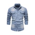 Camisa Jeans Masculina Slim Fit - Algodão Elástico, Manga Comprida, Estilo Cowboy Camisa Jeans Masculina Slim Fit - Algodão Elástico, Manga Comprida, Estilo Cowboy
