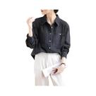 Camisa Jeans Vintage Preta Feminina, Manga Longa, Estilo Retro, Solta, Para Primavera