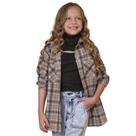 Camisa Juvenil Look Jeans Alongada Xadrez Marrom Camisa Juvenil Look Jeans Alongada Xadrez Marrom