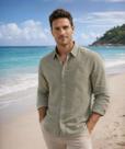 Camisa Linho com Viscose Fine Slim Yacht Master Verde Oliva