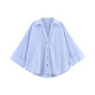 Camisa Listrada Oversized Feminina Casual Com Mangas Largas Blusa Branca E Azul Para O Verão