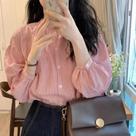 Camisa Listrada Rosa Feminina Verão 2024 Design Coreano Estilo Sensibilidade Francesa Petite