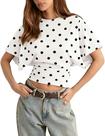 Camisa Lumister, gola redonda, cintura apertada, manga curta, feminina