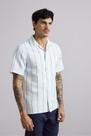 Camisa Manga Curta com Bolso Comfort Linen Blend Jacquard - Azul Claro
