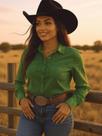 Camisa Manga Longa Country Cowgirl Feminina Festa Peão Barretos Boho Rodeio Possui Botões