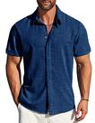 Camisa MAPICK de linho com botões de manga curta azul royal M Camisa MAPICK de linho com botões de manga curta azul royal M