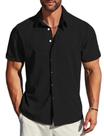 Camisa MAPICK Vestido masculino de linho de manga curta preta 4GG Camisa MAPICK Vestido masculino de linho de manga curta preta 4GG