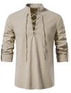 Camisa masculina AIFARLD de manga comprida retrô medieval viking cáqui