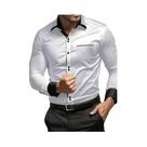 Camisa Masculina Branca Com Retalhos, Manga Comprida, Elástica, Casual, Moda Para Quatro Estações,