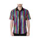 Camisa Masculina Brilhante Metálica Estilo Disco Manga Curta Com Botões Para Festa Anos 70, Dança,