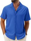 Camisa masculina casual Cotrasen de manga curta texturizada azul S