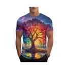 Camisa Masculina Casual De Manga Curta Com Estampa 3D De Árvore Luminosa E Secagem Rápida