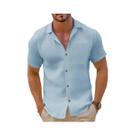 Camisa Masculina Casual De Verão Com Botões E Manga Curta, Estilo Cubano Texturizado Para Férias Com Camisa Masculina Casual De Verão Com Botões E Manga Curta, Estilo Cubano Texturizado Para Férias Com