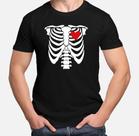 Camisa Masculina Caveira Esqueleto Osso Coração Camiseta 100% Algodão