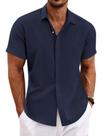 Camisa masculina COOFANDY de linho casual de manga curta azul marinho