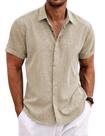 Camisa masculina COOFANDY de linho, manga curta, casual, caqui